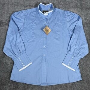 Frontier Classics Blouse Women's 3XL Blue Muriel Pleated Lace Trim Button Up